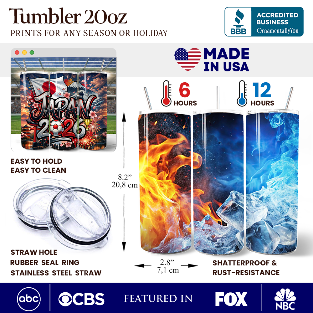 Japan 2026 Soccer Cup 20oz Stainless Steel Tumbler, Sporty Travel Cup