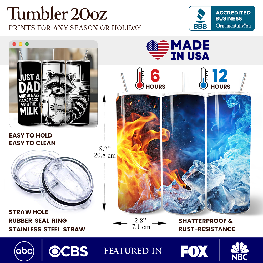 Funny Raccoon Dad 20oz Stainless Steel Tumbler, Monochromatic Mug
