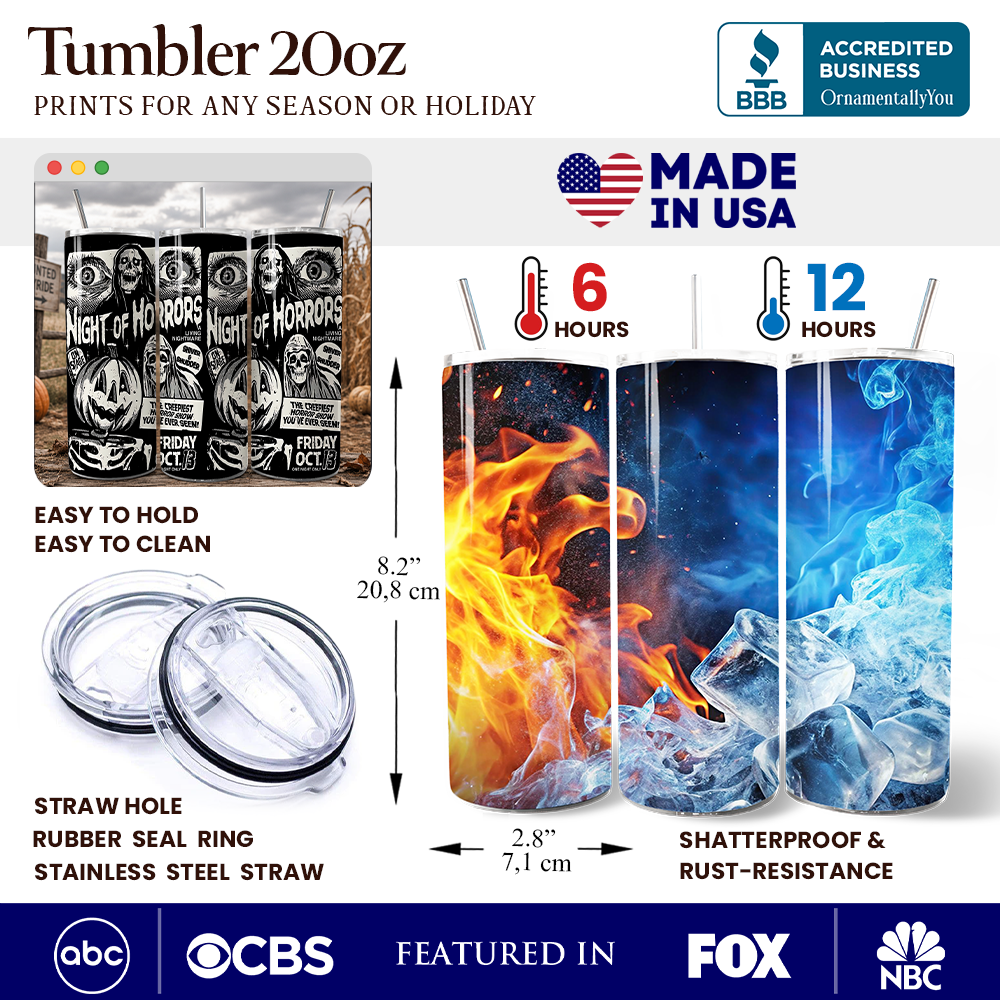 Retro Halloween 20oz Stainless Steel Tumbler, Spooky Poster Cup
