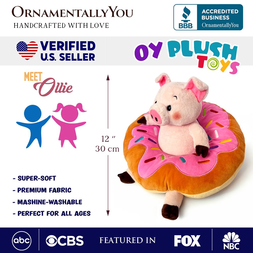 Ollie Oinker Pig Plushie 12" Donut Stuffed Animal Toy