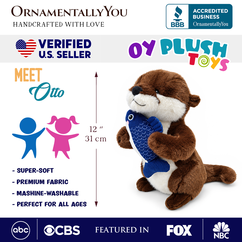 Otto the Otter Plushie, Adorable 12" Fish-Hugging Stuffed Animal for Kids’ Gifts