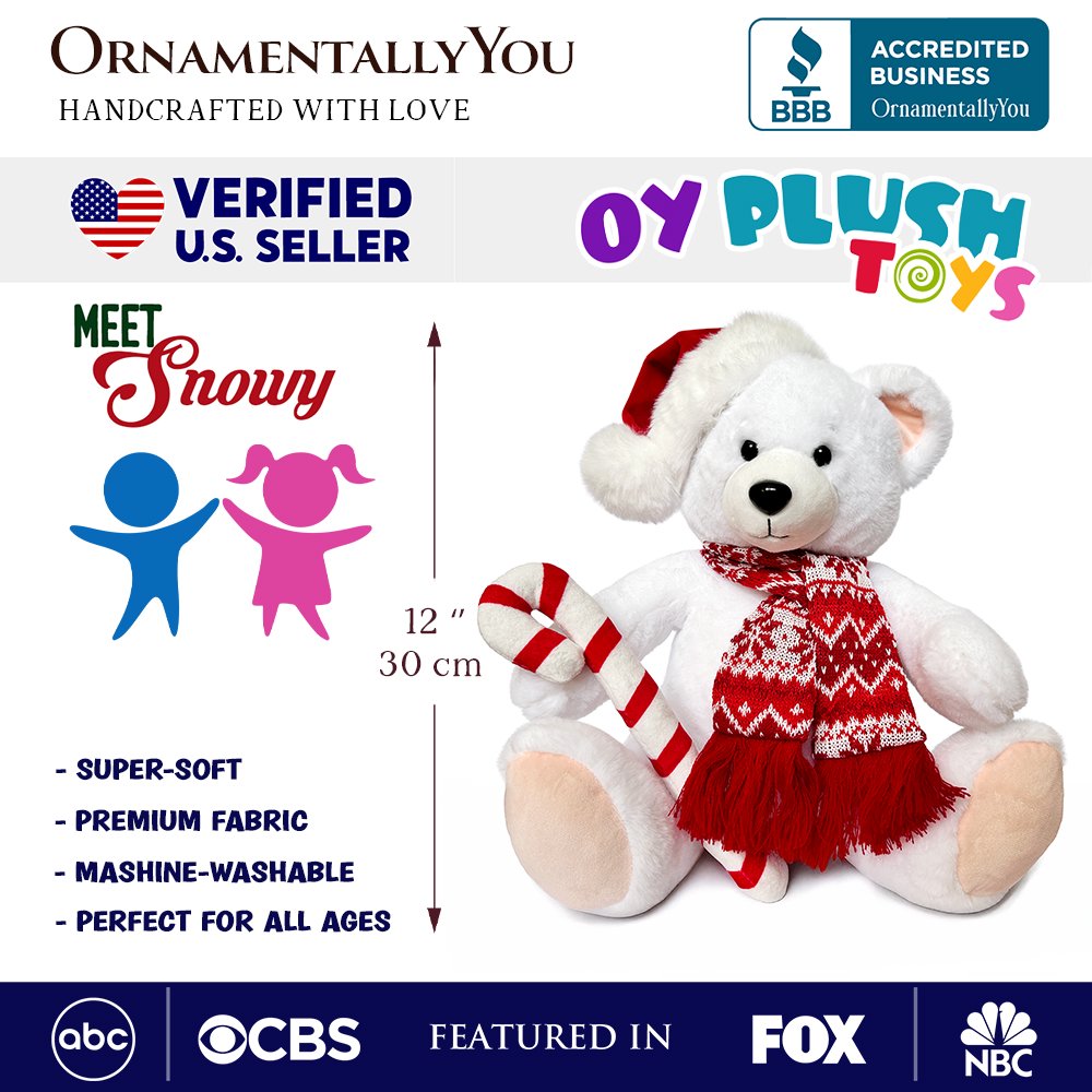 Snowy the Polar Bear Plushie - 12" Christmas Stuffed Toy