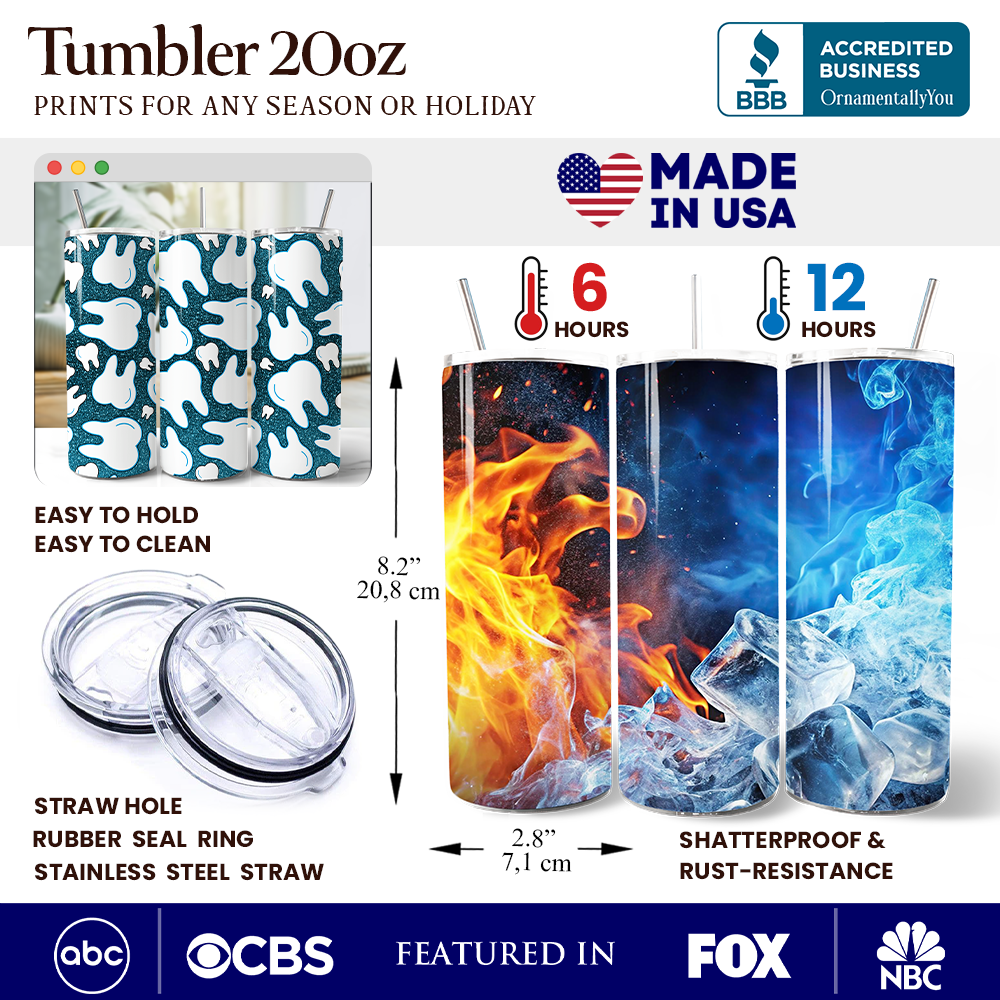 Sparkly Blue Tooth Pattern 20oz Stainless Steel Travel Tumbler