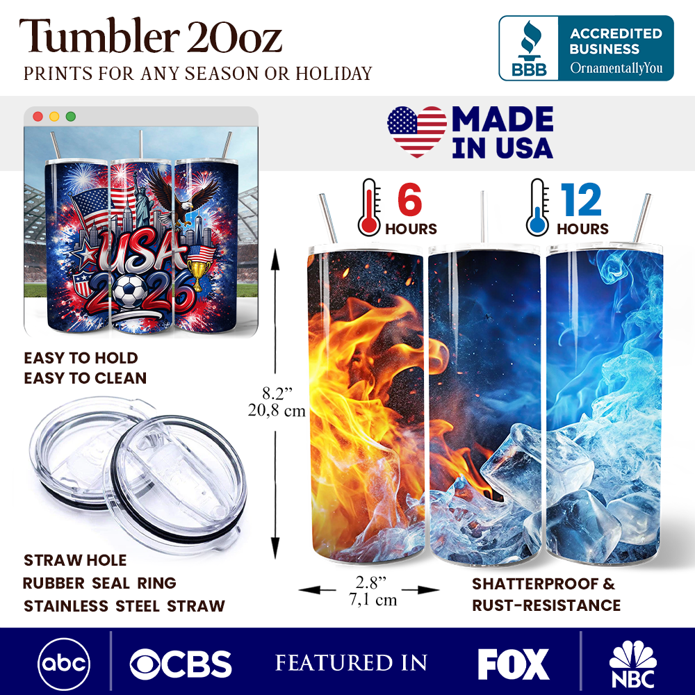 USA 2026 Soccer Cup 20oz Stainless Steel Travel Tumbler with Straw
