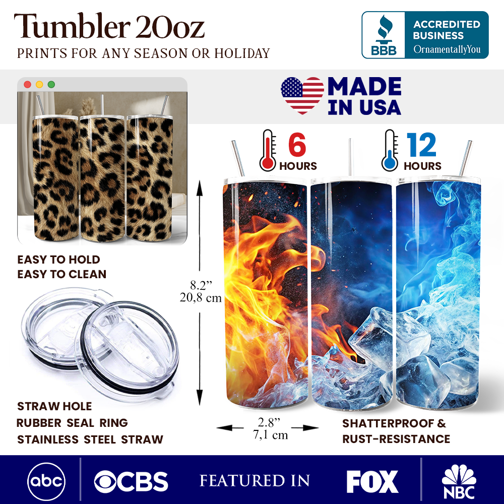 Leopard Print 20oz Stainless Steel Tumbler, Safari-Chic Travel Mug