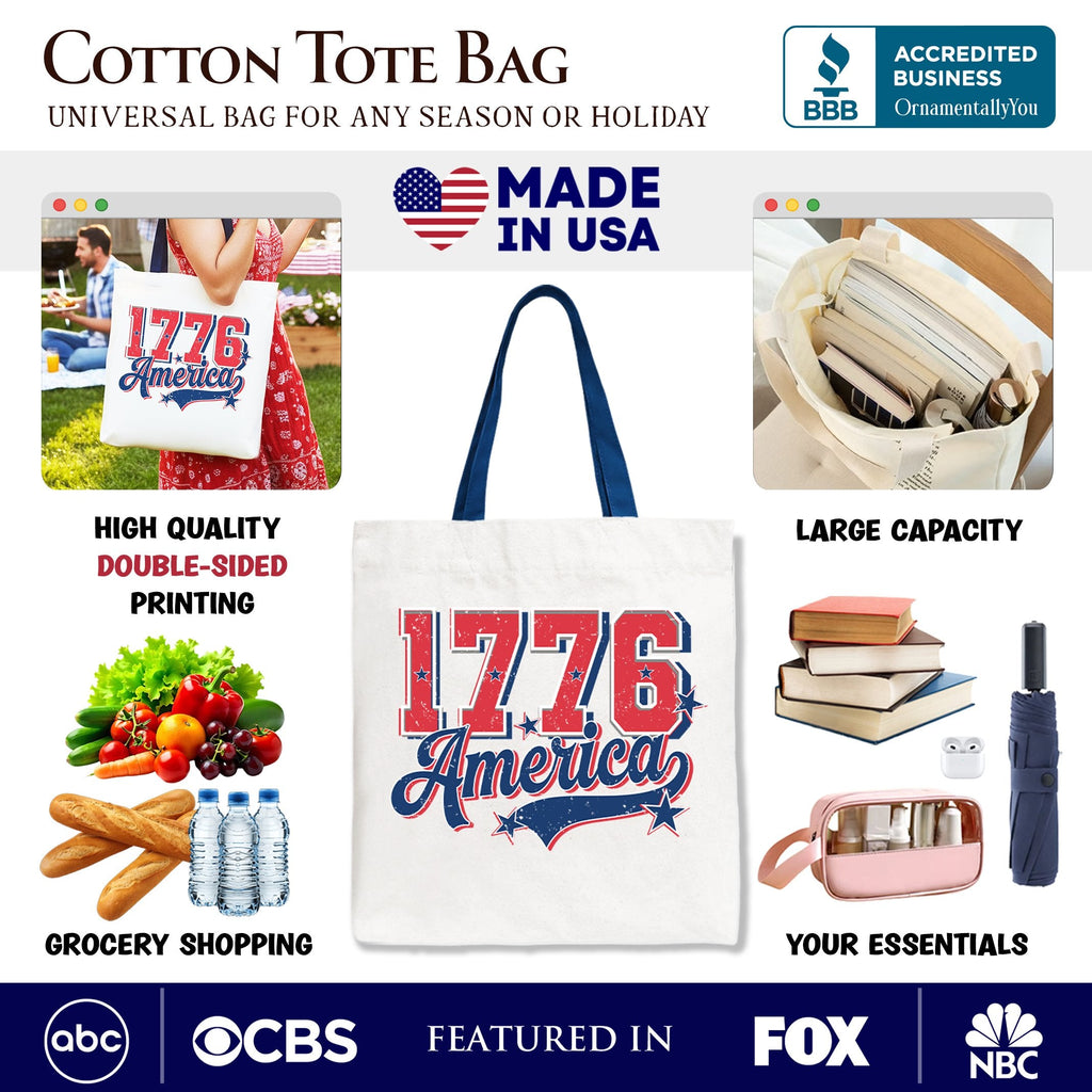1776 America Vintage Patriotic Tote Bag for 4th of July