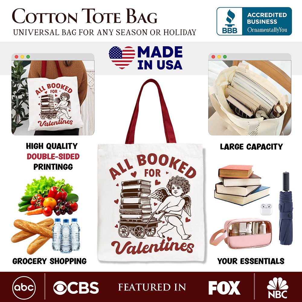 All Booked For Valentines Cupid Canvas Tote Bag Bookworm Gift