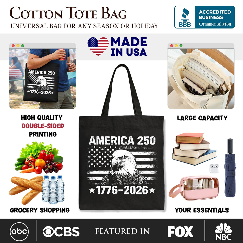 America 250 Freedom Flag Eagle Tote Bag, Patriotic 1776–2026