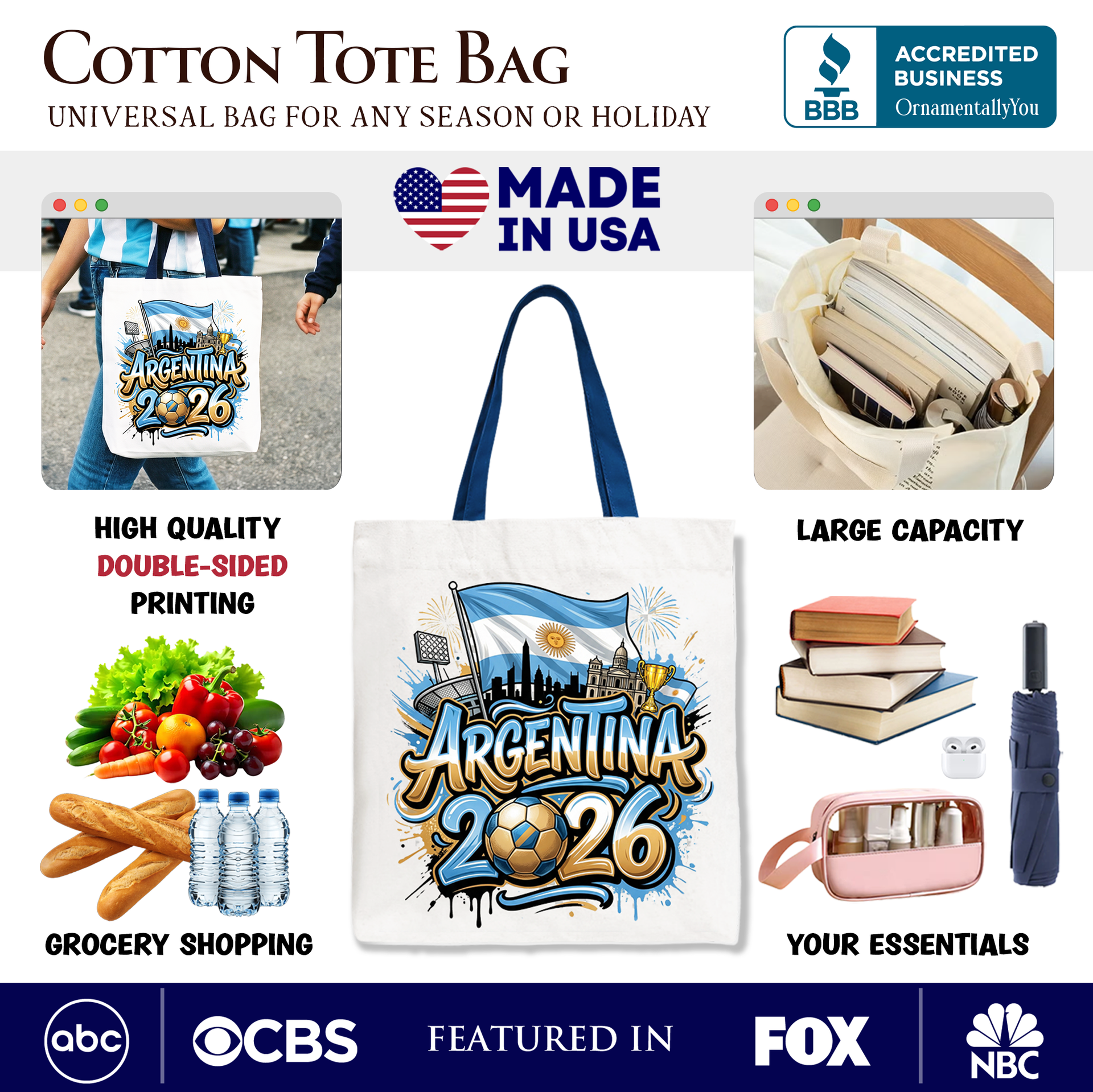 Argentina 2026 Soccer Global Championship Fan Tote Bag Shopper