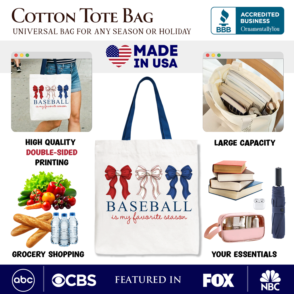 Baseball Is My Favorite Season Tote Bag Coquette Bow Game Day Gift