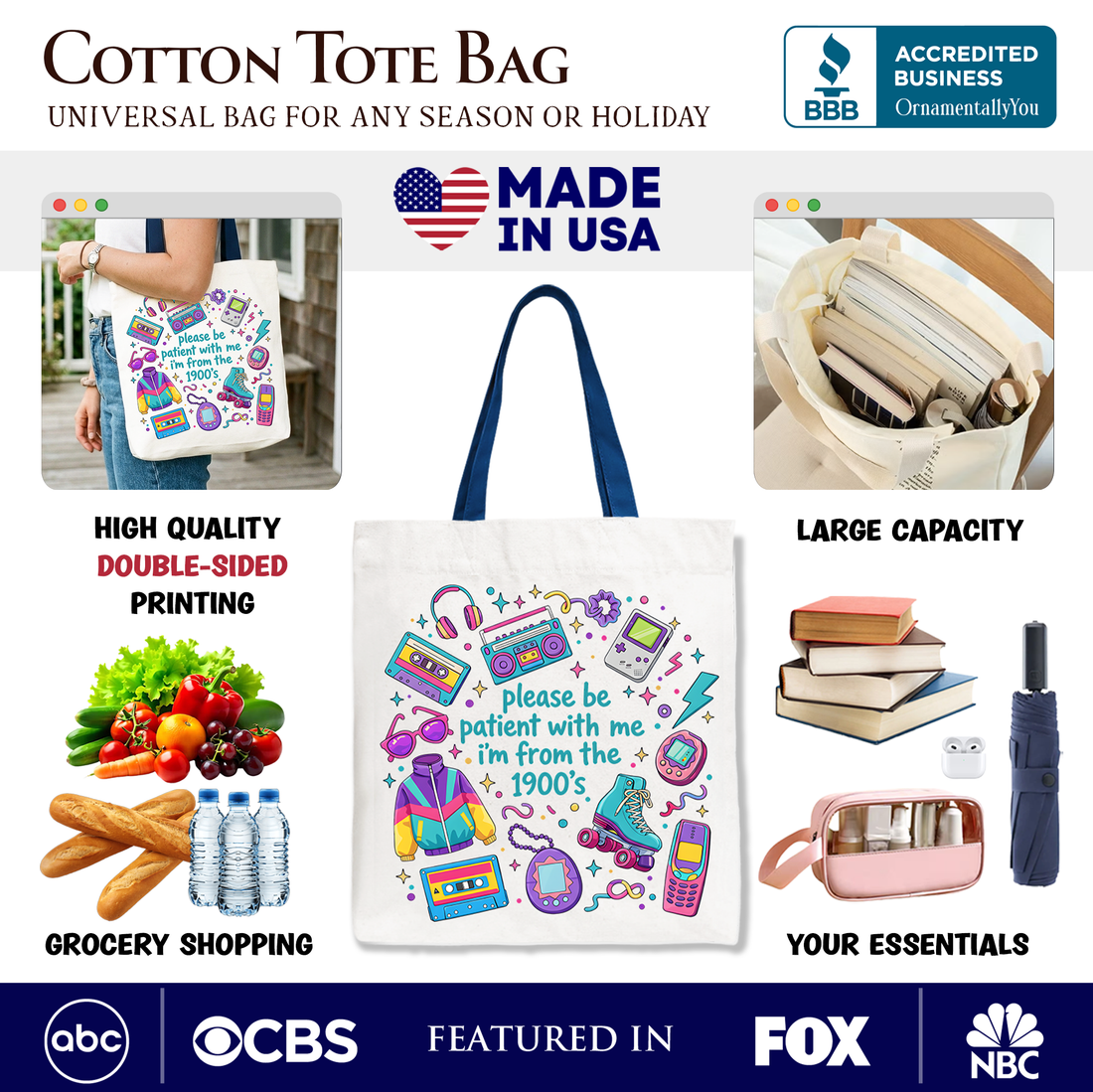 Be Patient I’m From The 1900s Retro 90s Funny Tote Bag