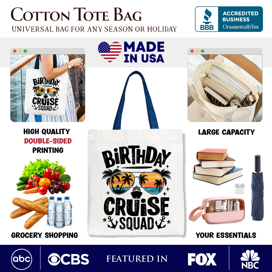 Birthday Cruise Squad Tote Bag, Coastal Vacation Shopper for Women