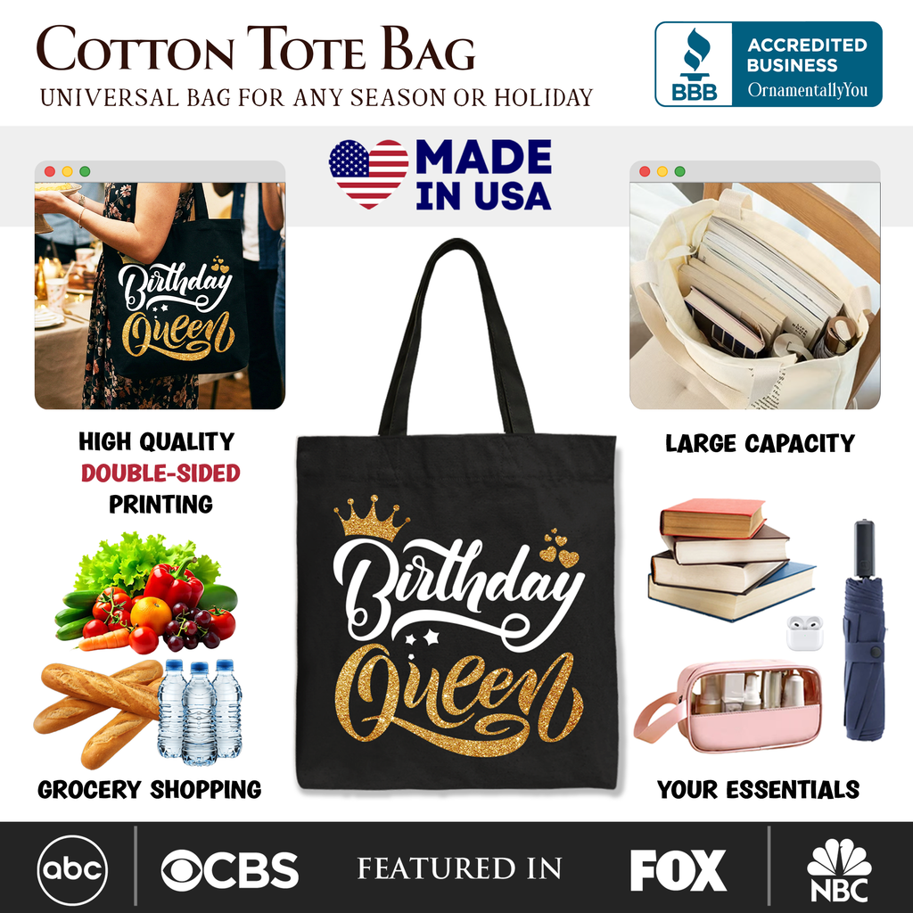 Birthday Queen Tote Bag Glam Party Shopper for Stylish Women