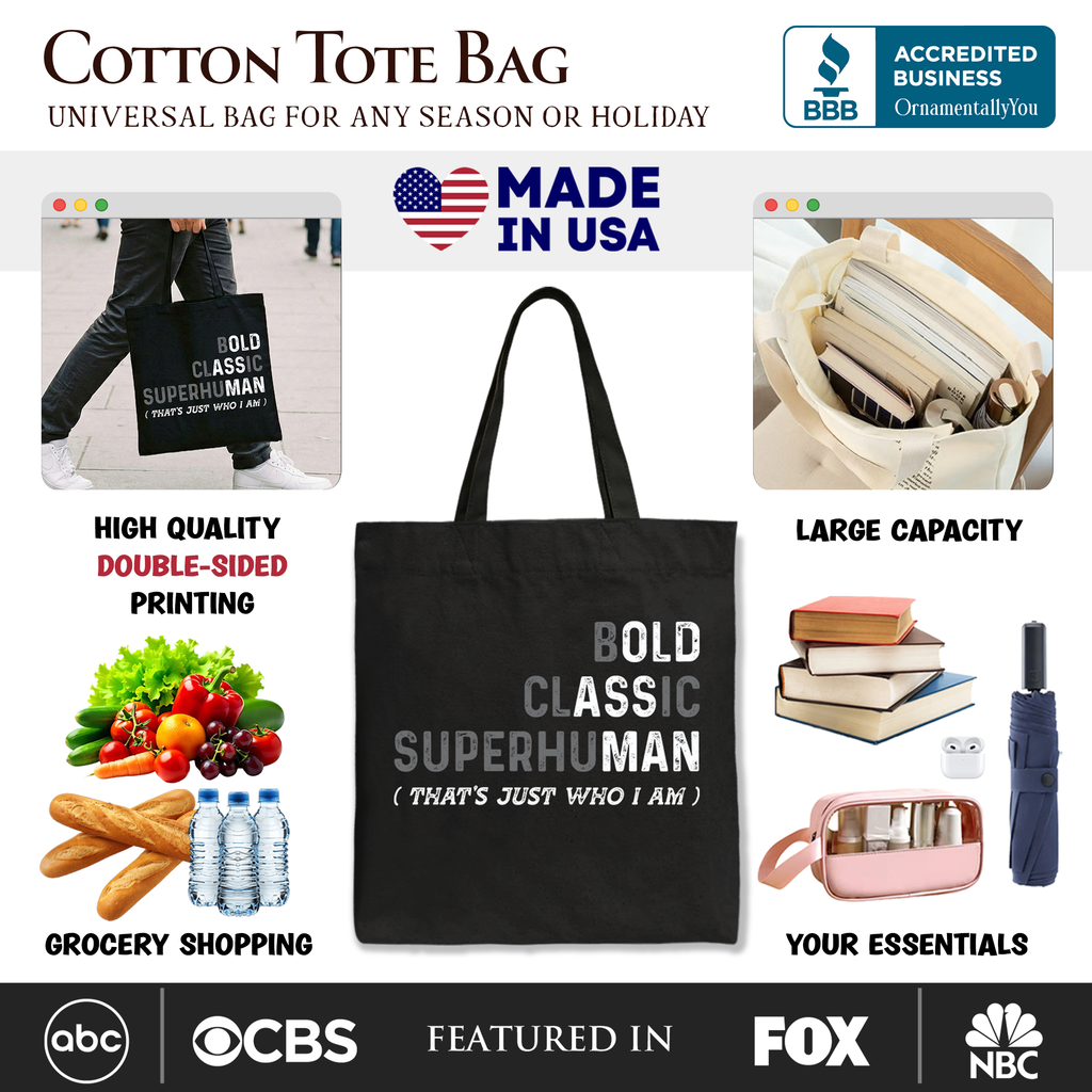 Bold Classic Superhuman Dad Quote Cotton Tote Bag, Off-White
