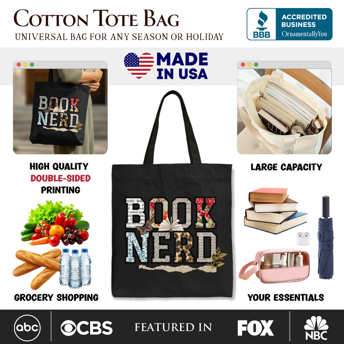 Book Nerd Collage Retro Tote Bag, Librarian Booktok Gift