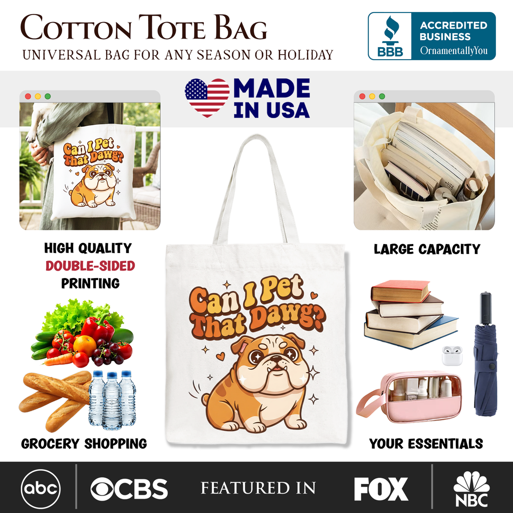 Can I Pet That Dawg Bulldog Tote Bag, Funny Dog Lover Gift