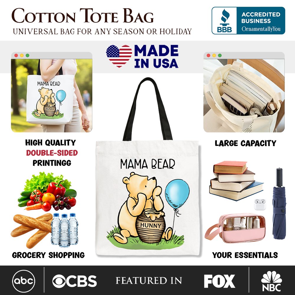 Winnie-the-Pooh Mama Bear Canvas Tote Bag Whimsical Gift