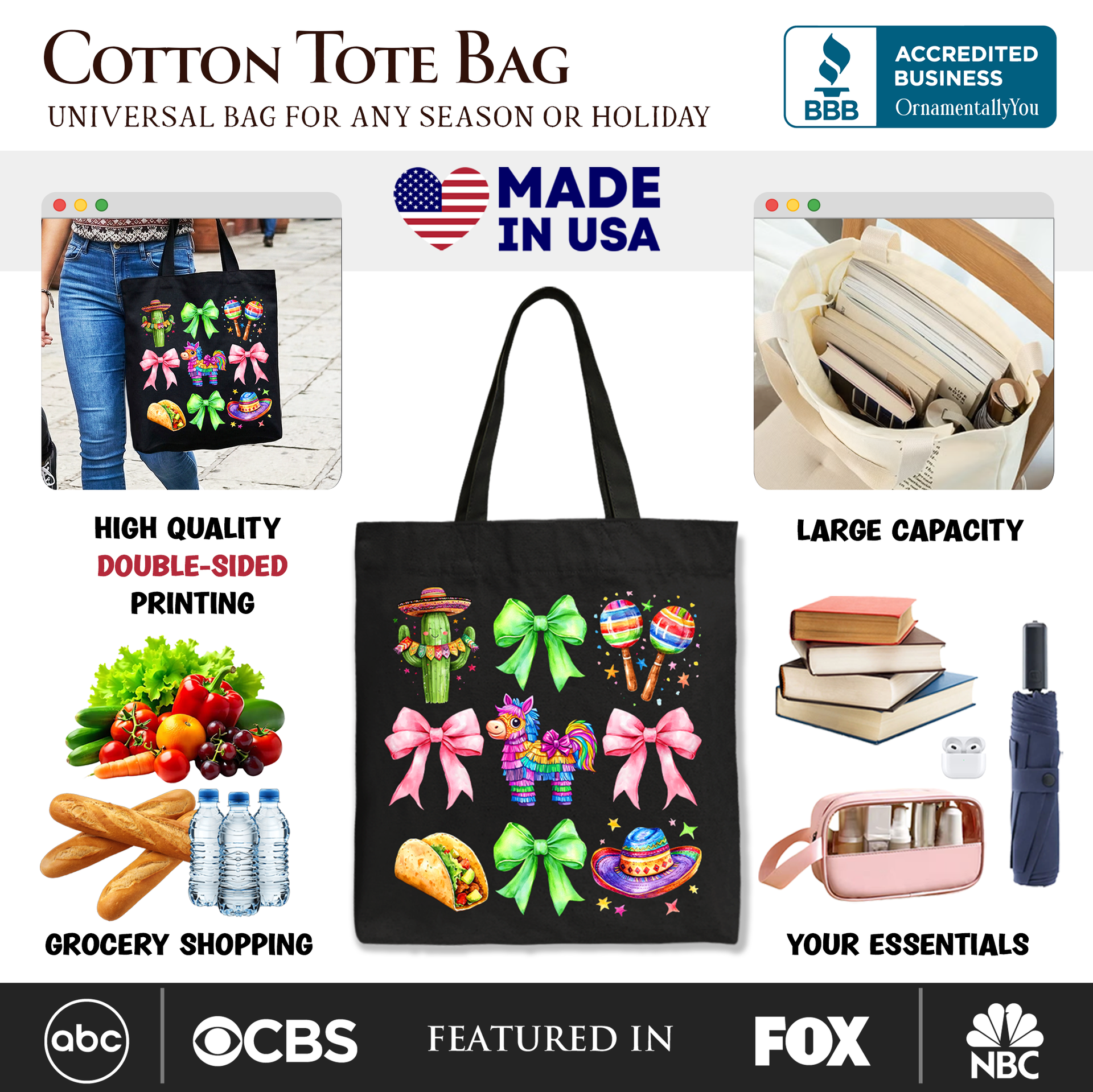 Cinco De Mayo Coquette Bow Tote Bag Mexican Fiesta Maracas Shopper