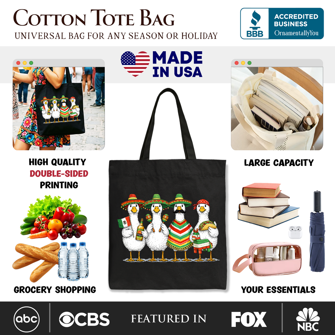 Cinco De Mayo Goose Mexican Tote Bag, Funny Fiesta Gift
