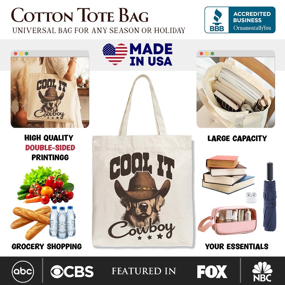 Cool It Cowboy Golden Retriever Canvas Tote Bag, Western Shopper