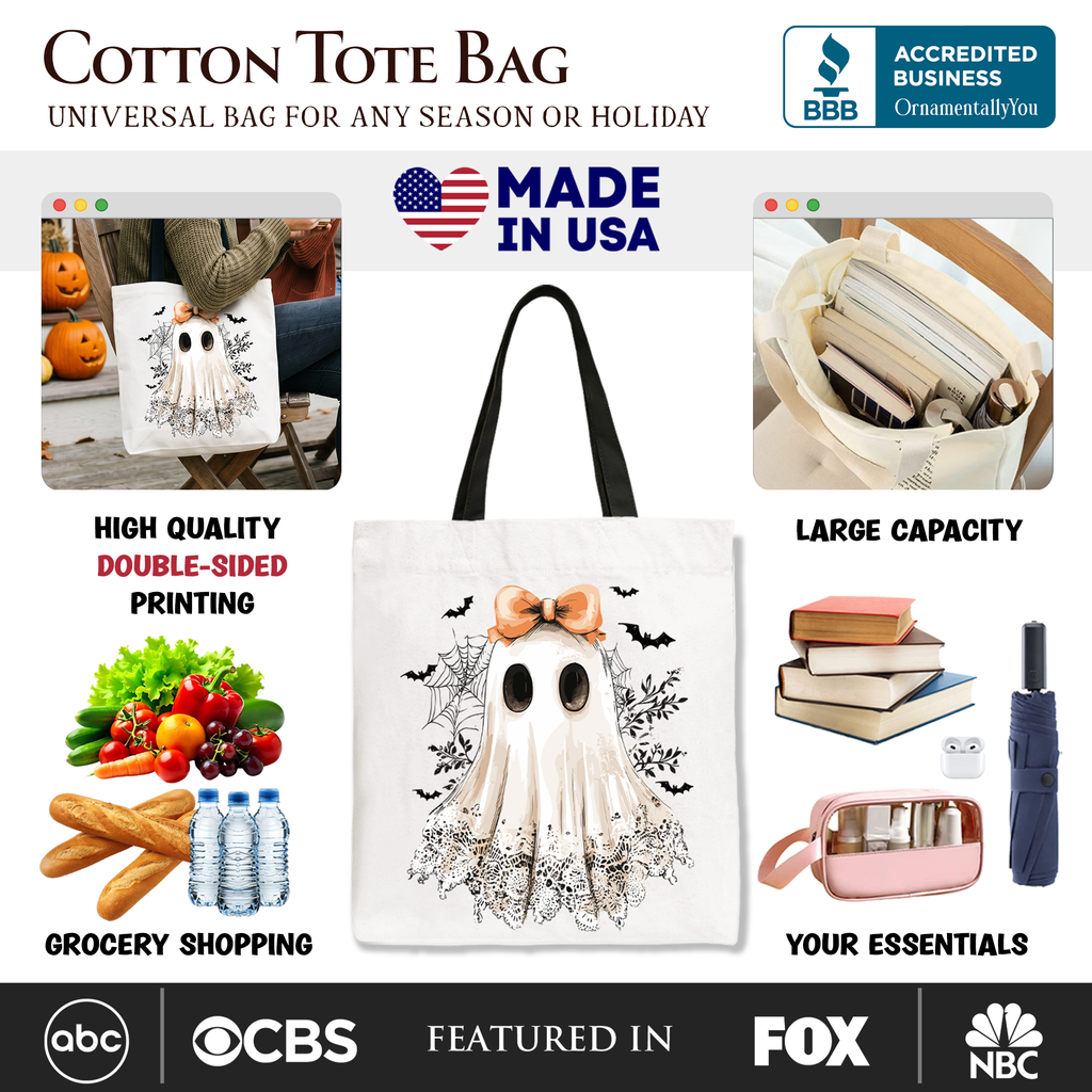 Coquette Ghost Tote Bag, Cute Girly Halloween Canvas Shopper