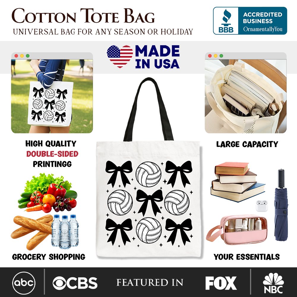 Coquette Volleyball Bows Canvas Tote, Cute Game Day Shopper
