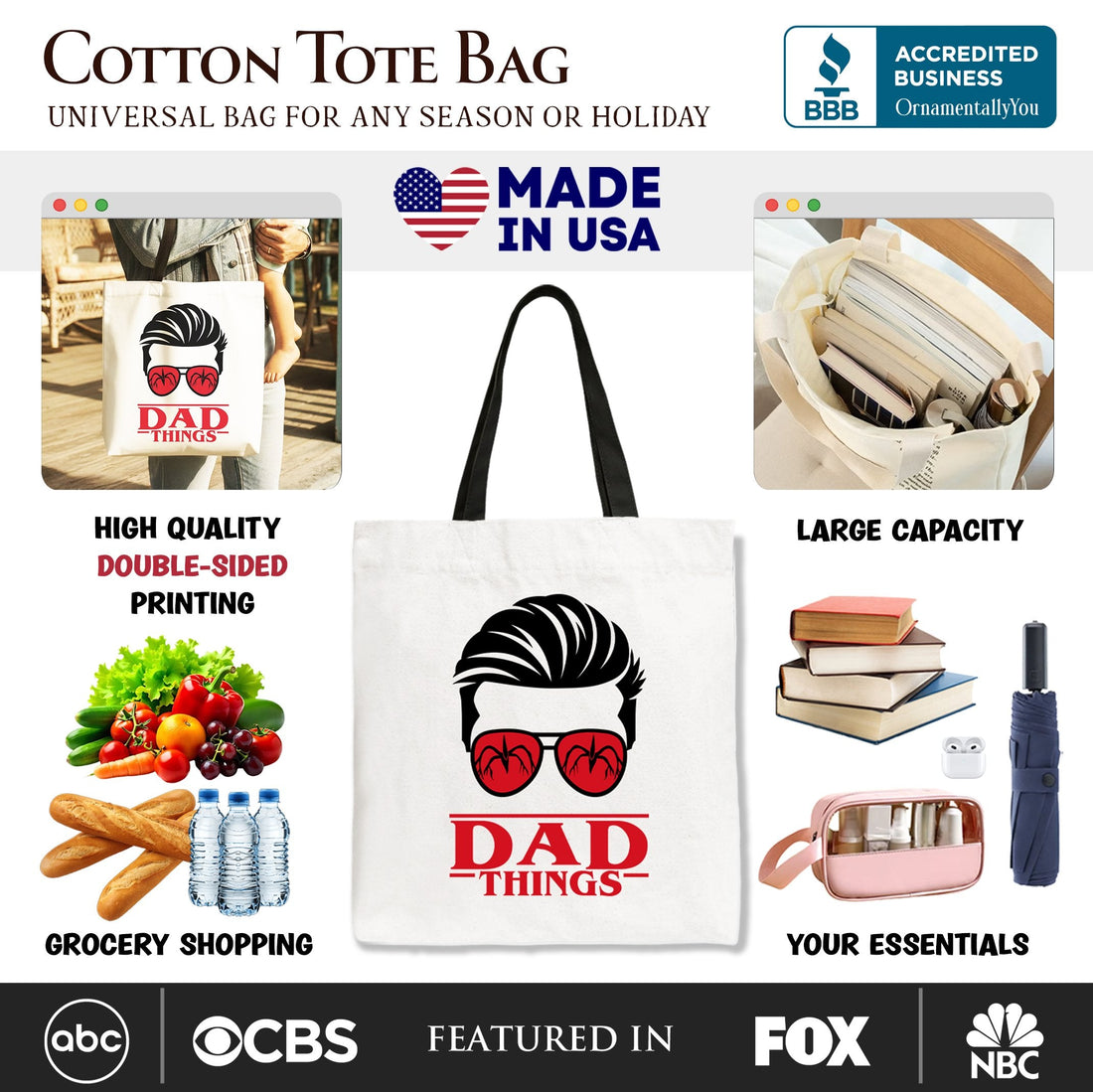 Dad Things Retro Canvas Tote Bag with Red Glasses Graphic