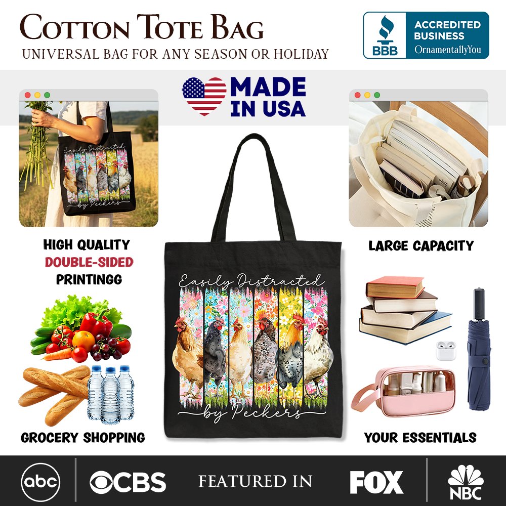 Easily Distracted by Peckers Floral Farm Life Canvas Tote Bag