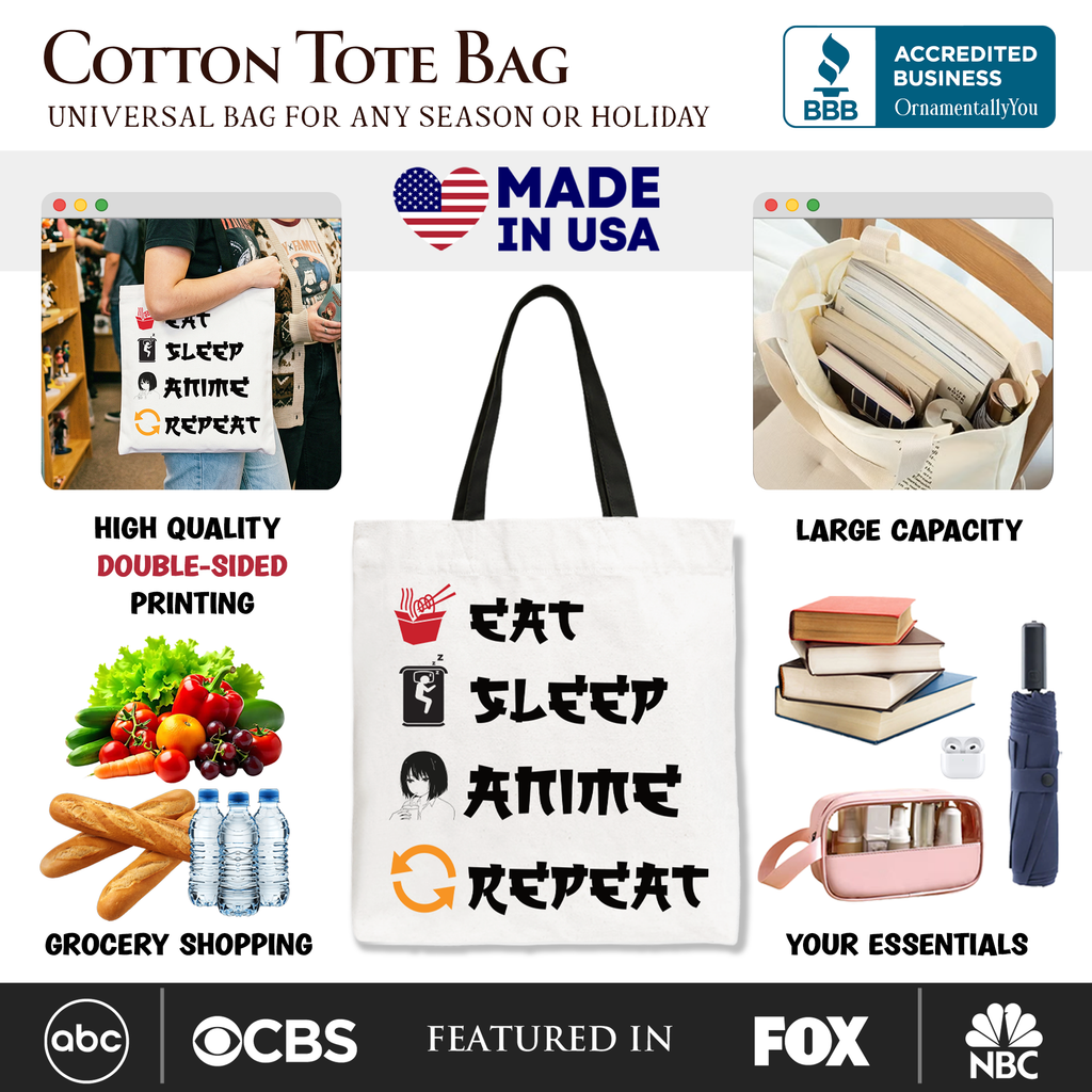 Eat Sleep Anime Repeat Tote Bag, Funny Otaku Gift Shopper