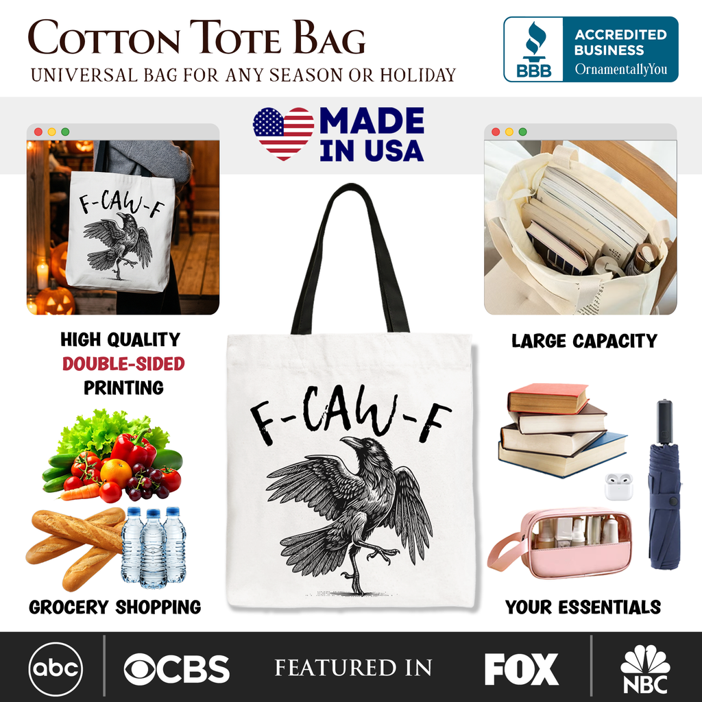 Gothic Raven F-CAW-F Tote Bag - Snarky Halloween Canvas Shopper