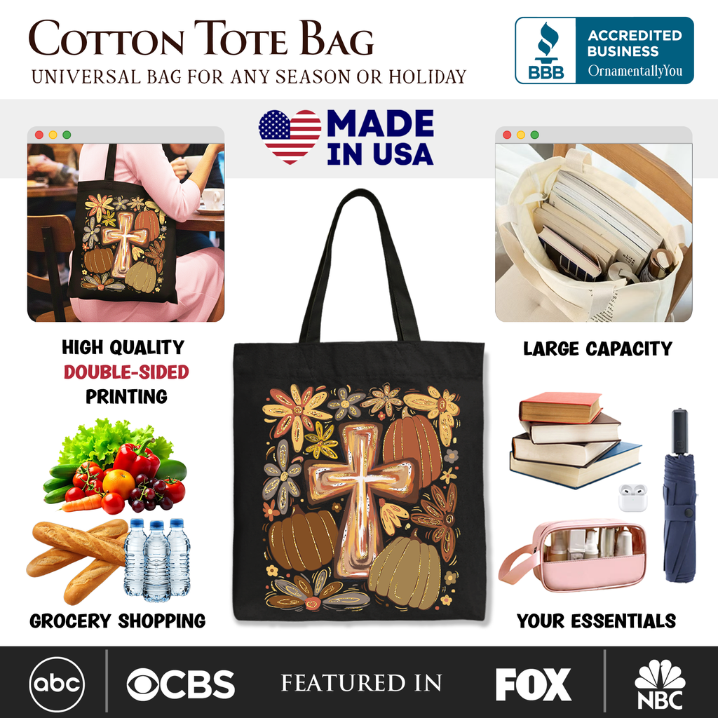 Fall Blessings Tote Bag, Autumn Christian Faith Shopper Gift