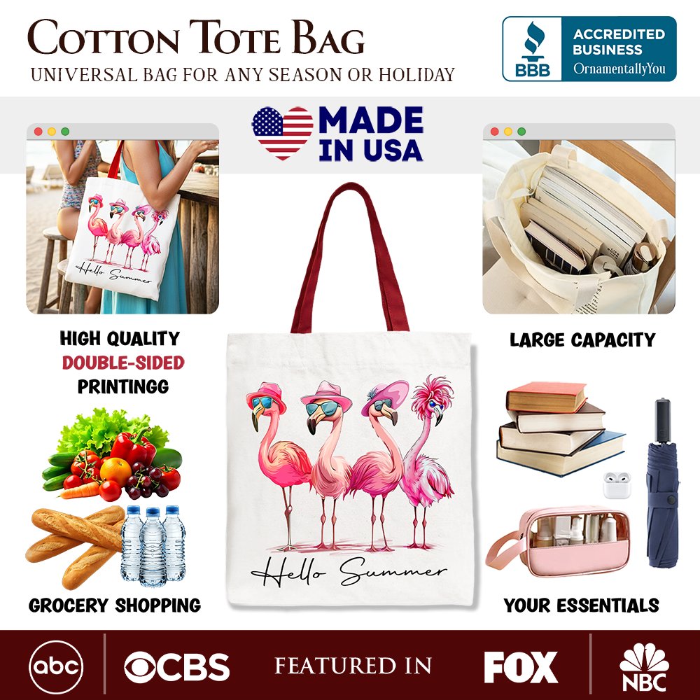 Flamingo Hello Summer Canvas Tote - Whimsical Tropical Gift Bag