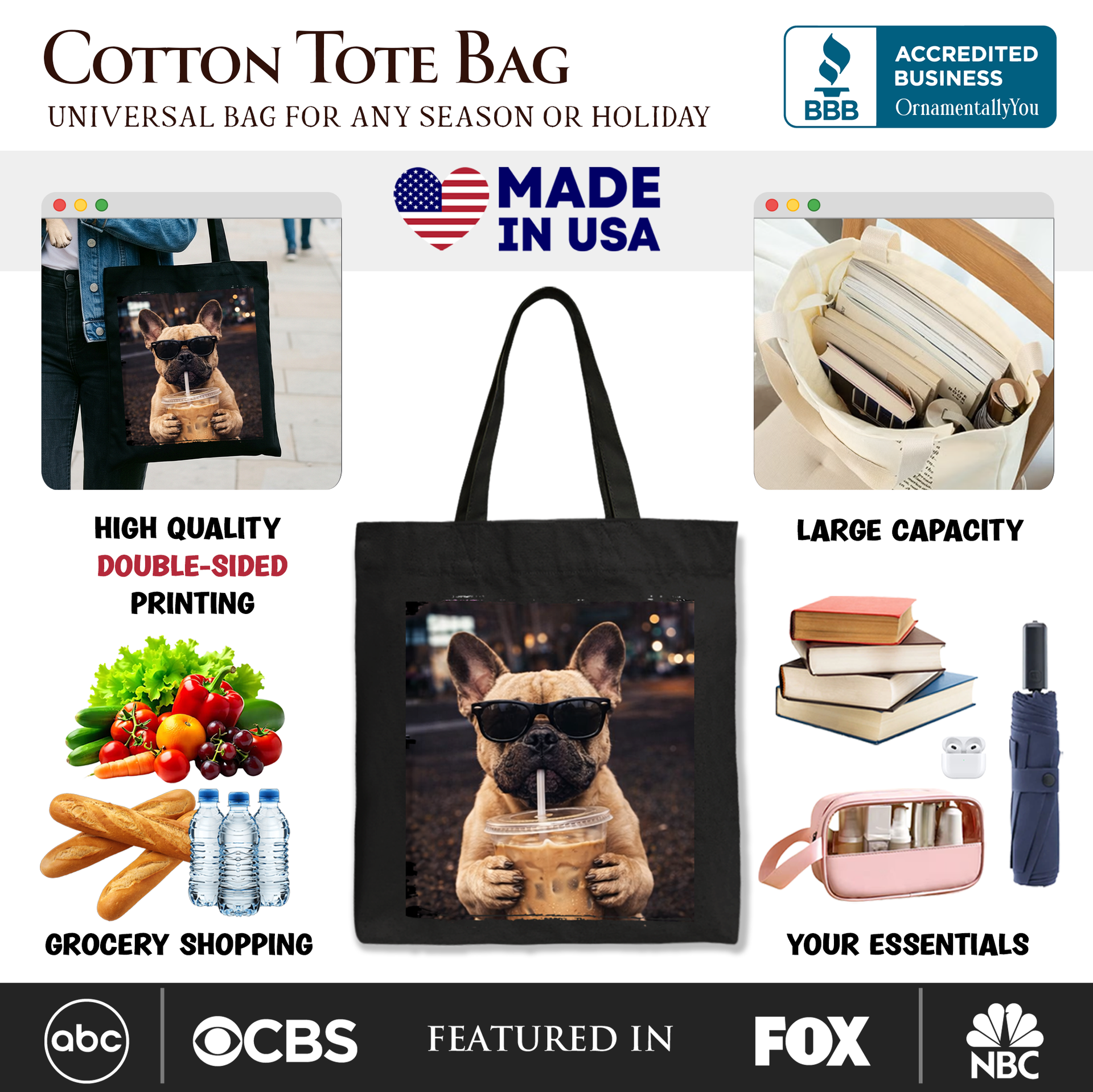 French Bulldog Iced Coffee Tote Bag - Funny Dog Parent Gift