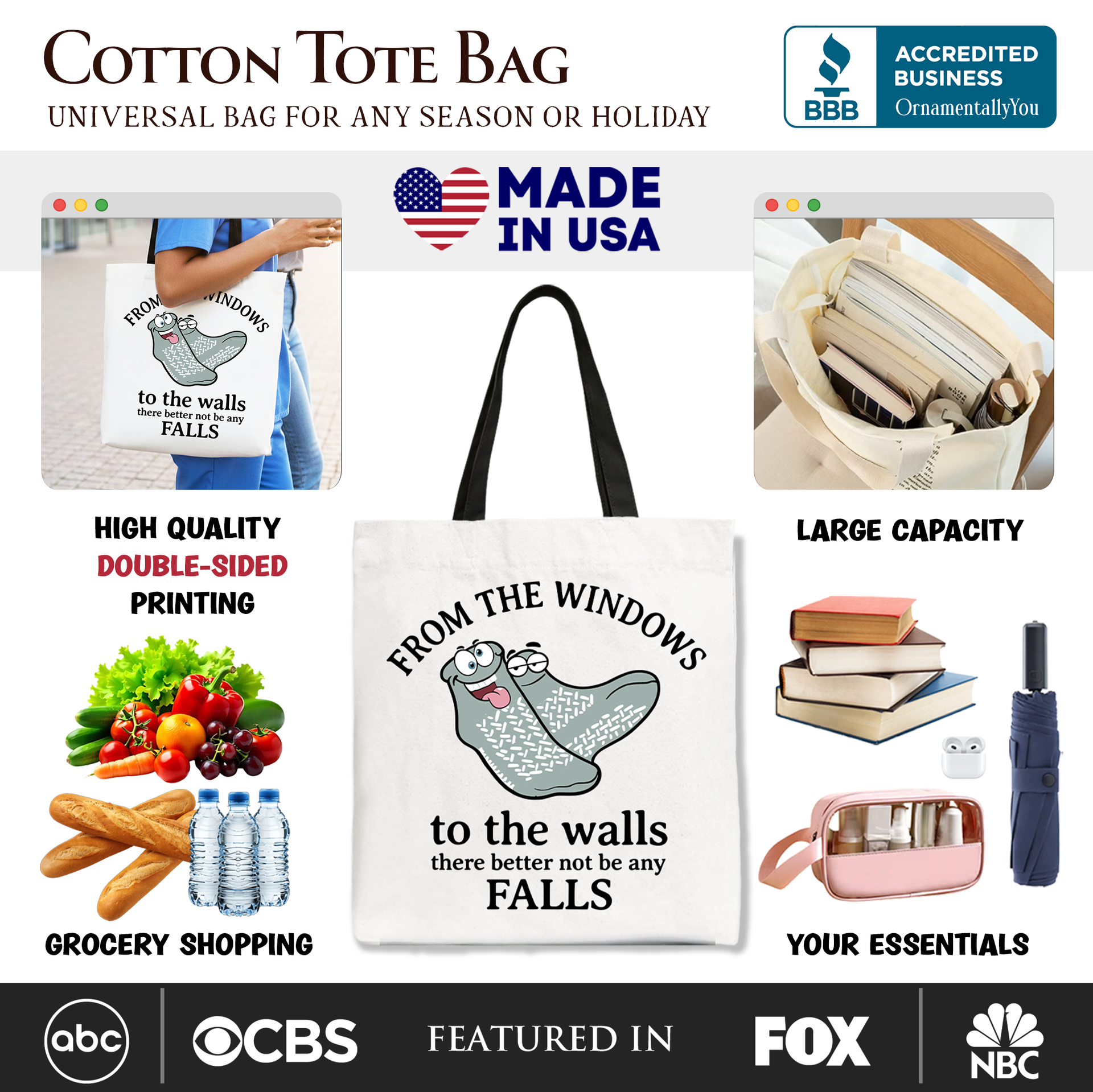Funny Quote Canvas Tote Bag, From The Windows To The Walls Shopper