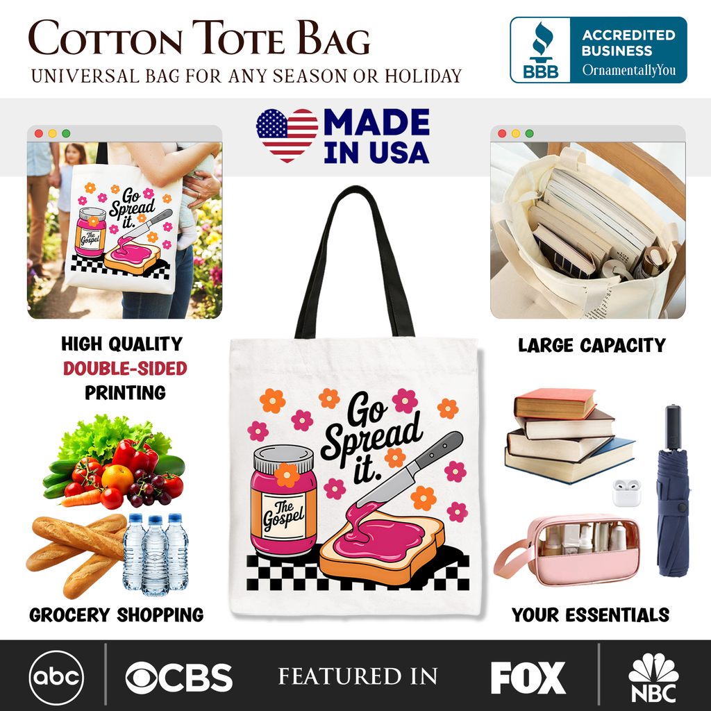 Go Spread It Christian Tote Bag Cute Gospel Jam Shopper
