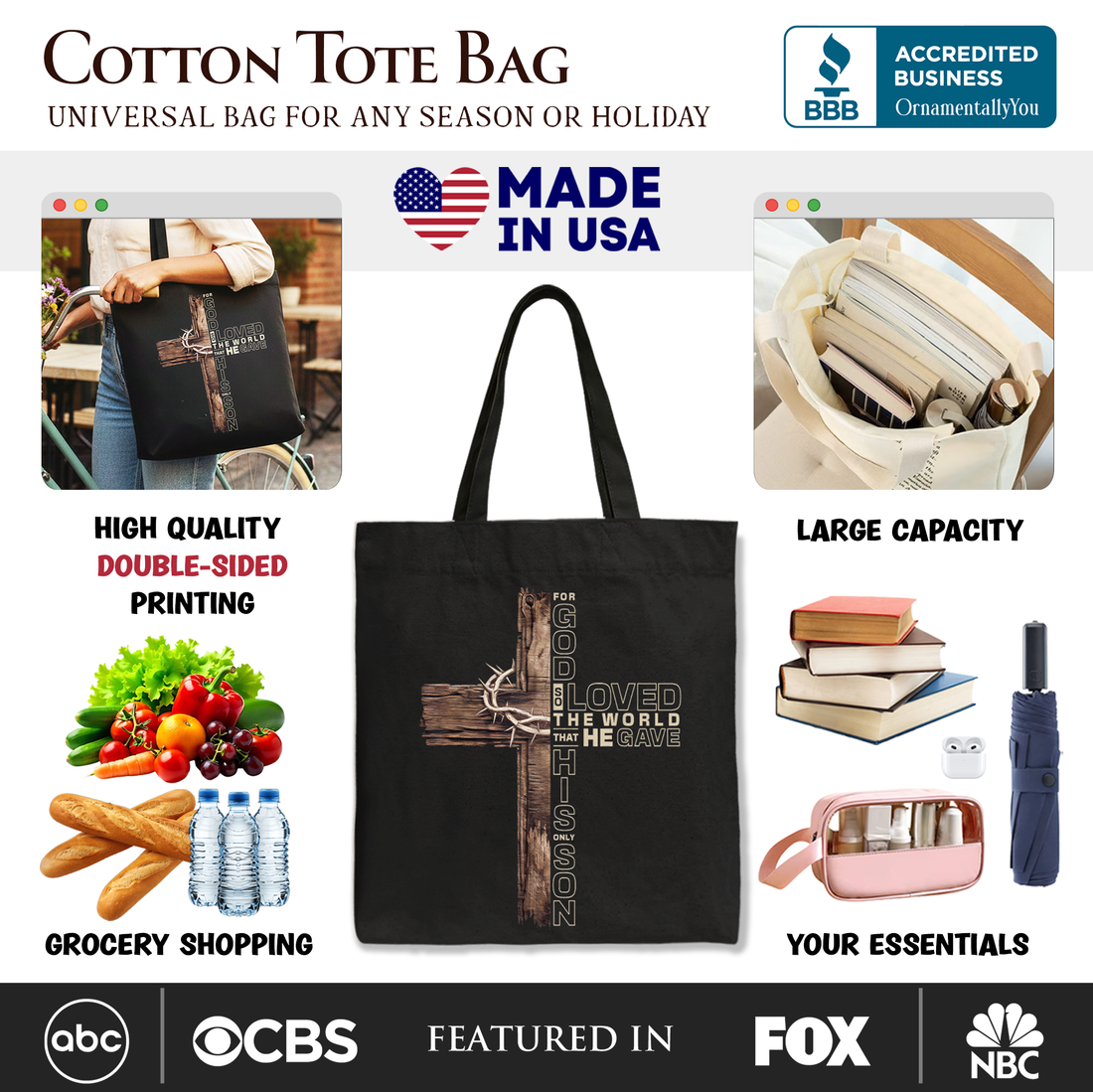 John 3:16 Cross Tote Bag - Faith-Based Inspirational Gift