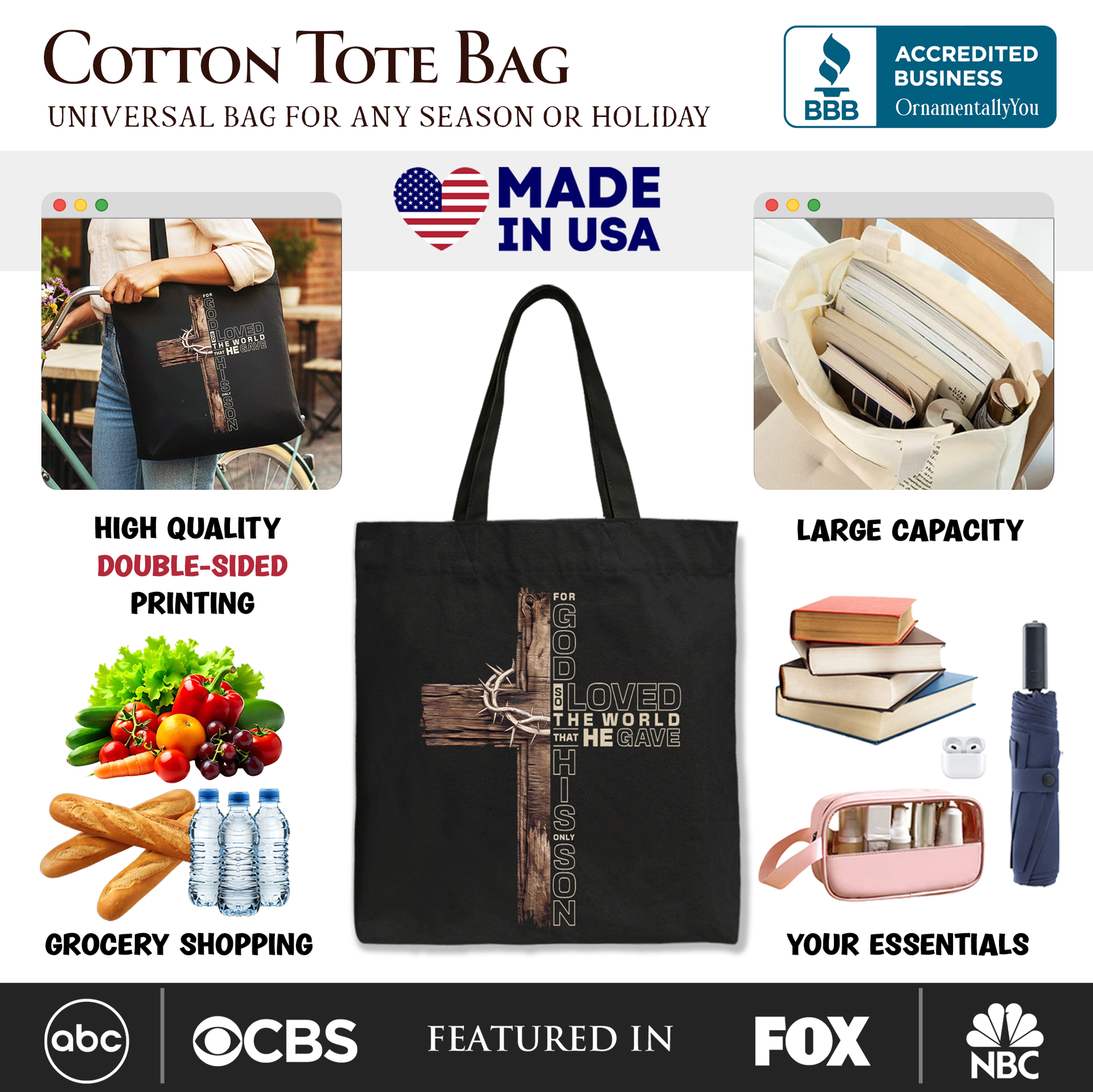 John 3:16 Cross Tote Bag - Faith-Based Inspirational Gift
