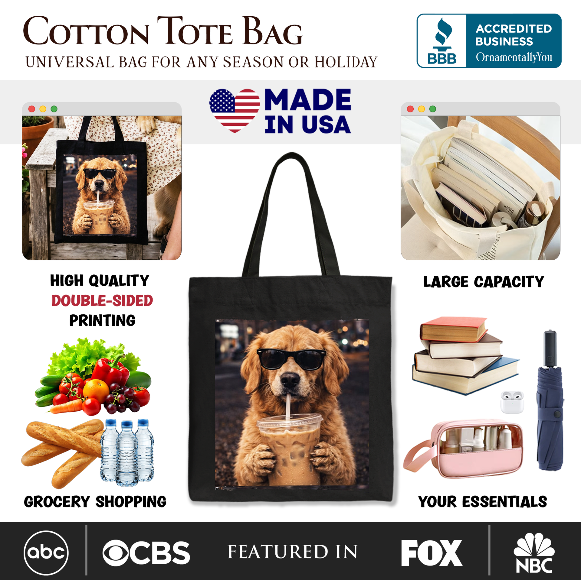 Golden Retriever Iced Coffee Tote Bag, Funny Dog Parents Gift