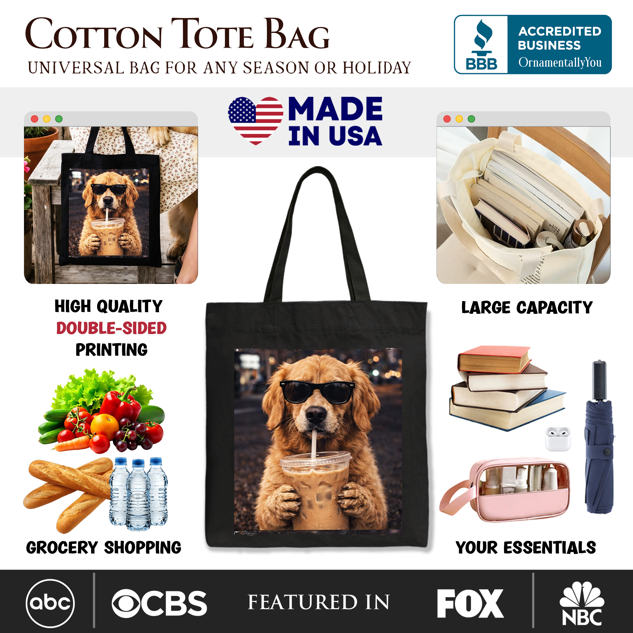 Golden Retriever Iced Coffee Tote Bag, Funny Dog Parents Gift