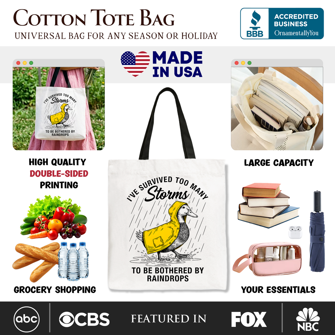 Motivational Goose Tote Bag Survived Too Many Storms Funny Gift