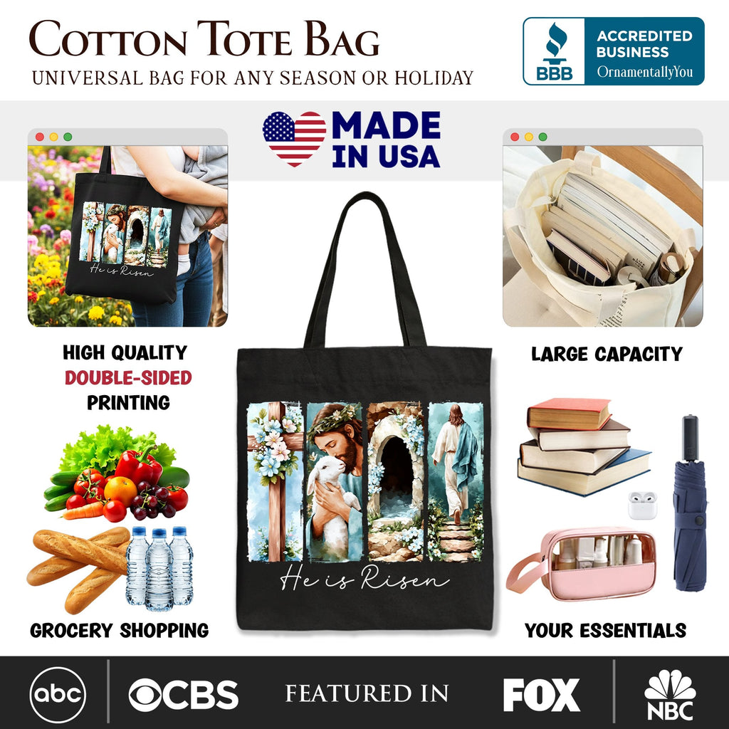 He Is Risen Christian Brushstroke Canvas Tote Bag Easter Gift