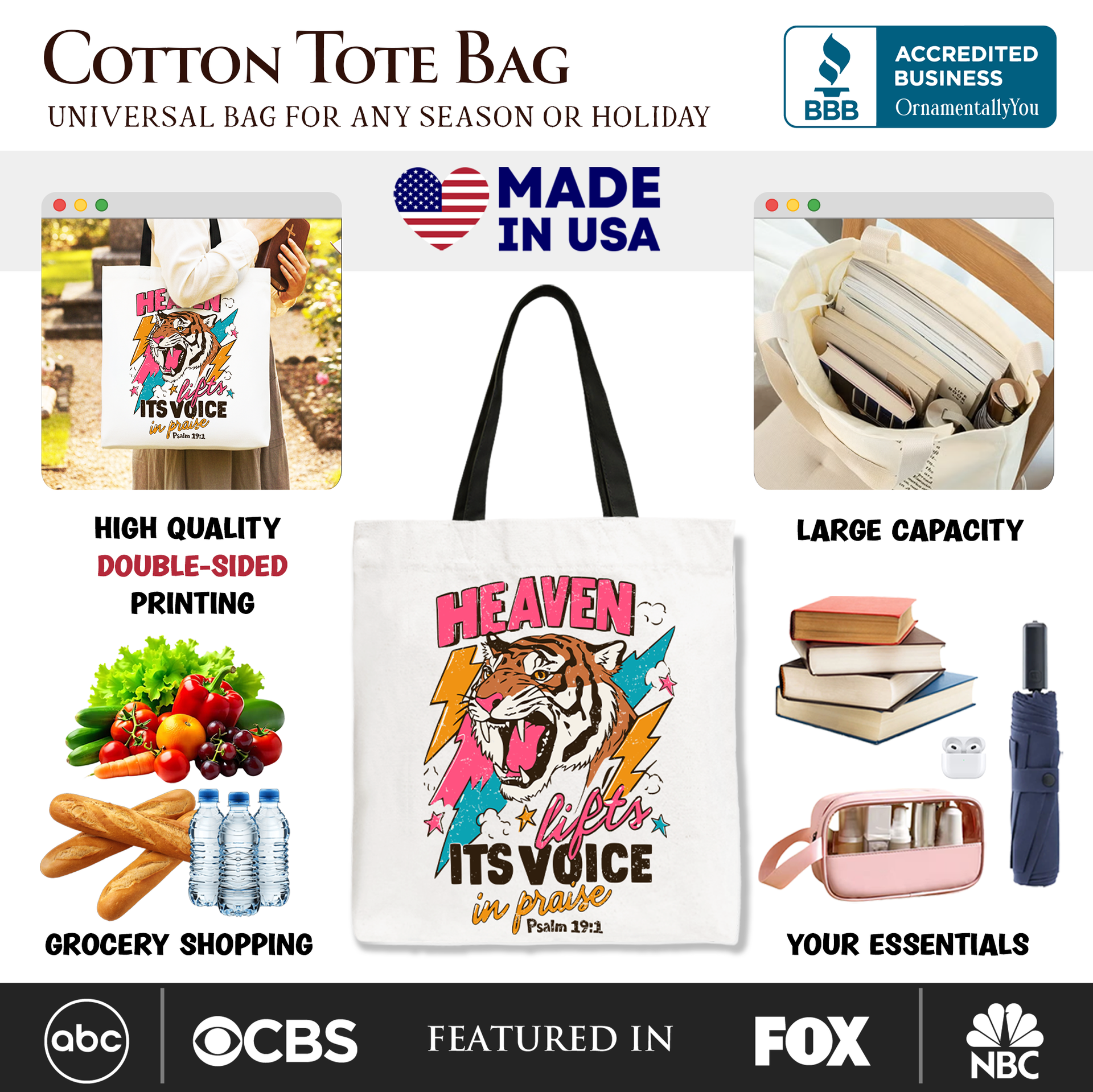 Psalm 19:1 Christian Canvas Tote Bag, Bohemian Faith Shopper
