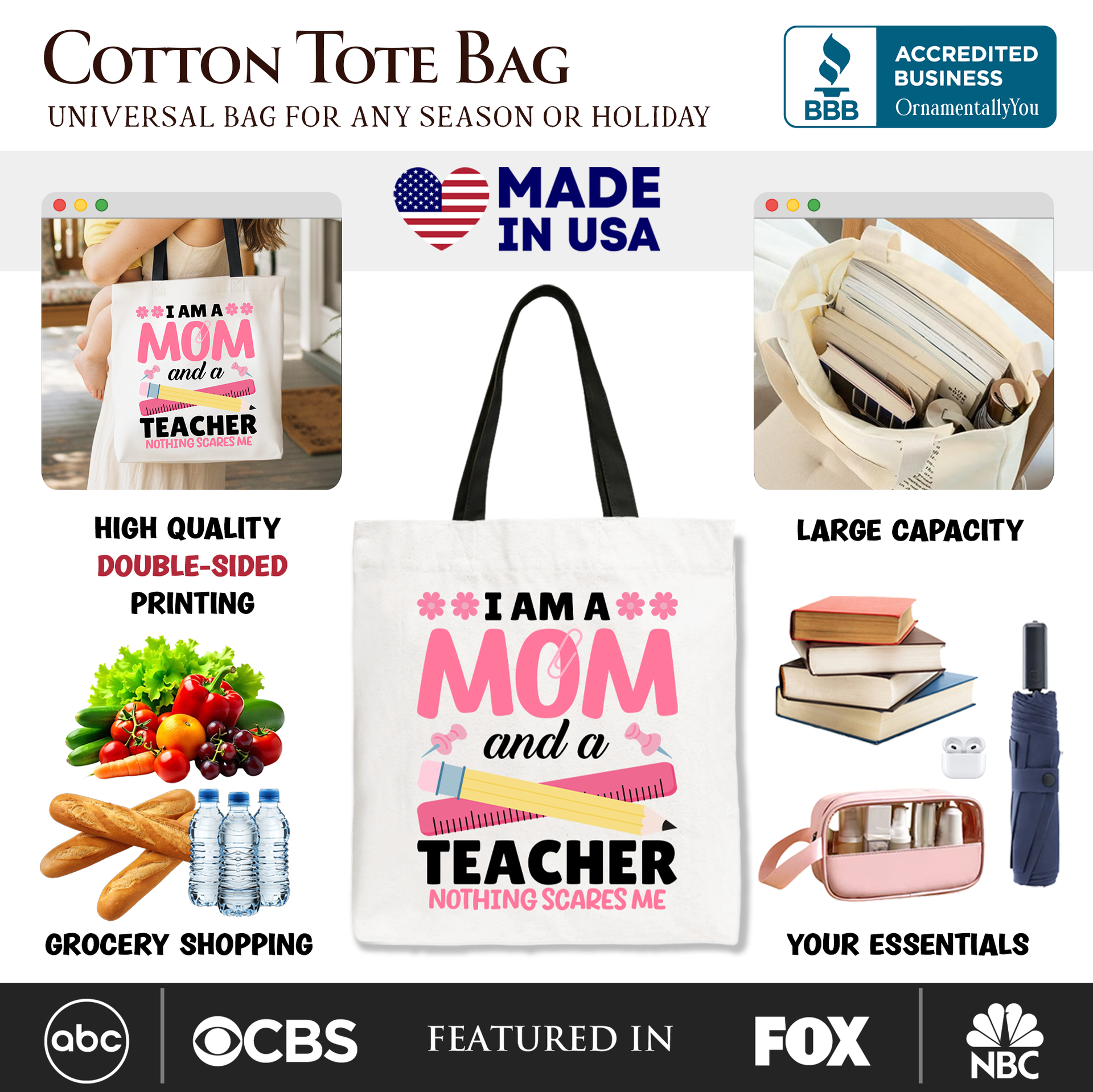 Mom and Teacher Tote Bag, Empowering School Shopper for Brave Mothers