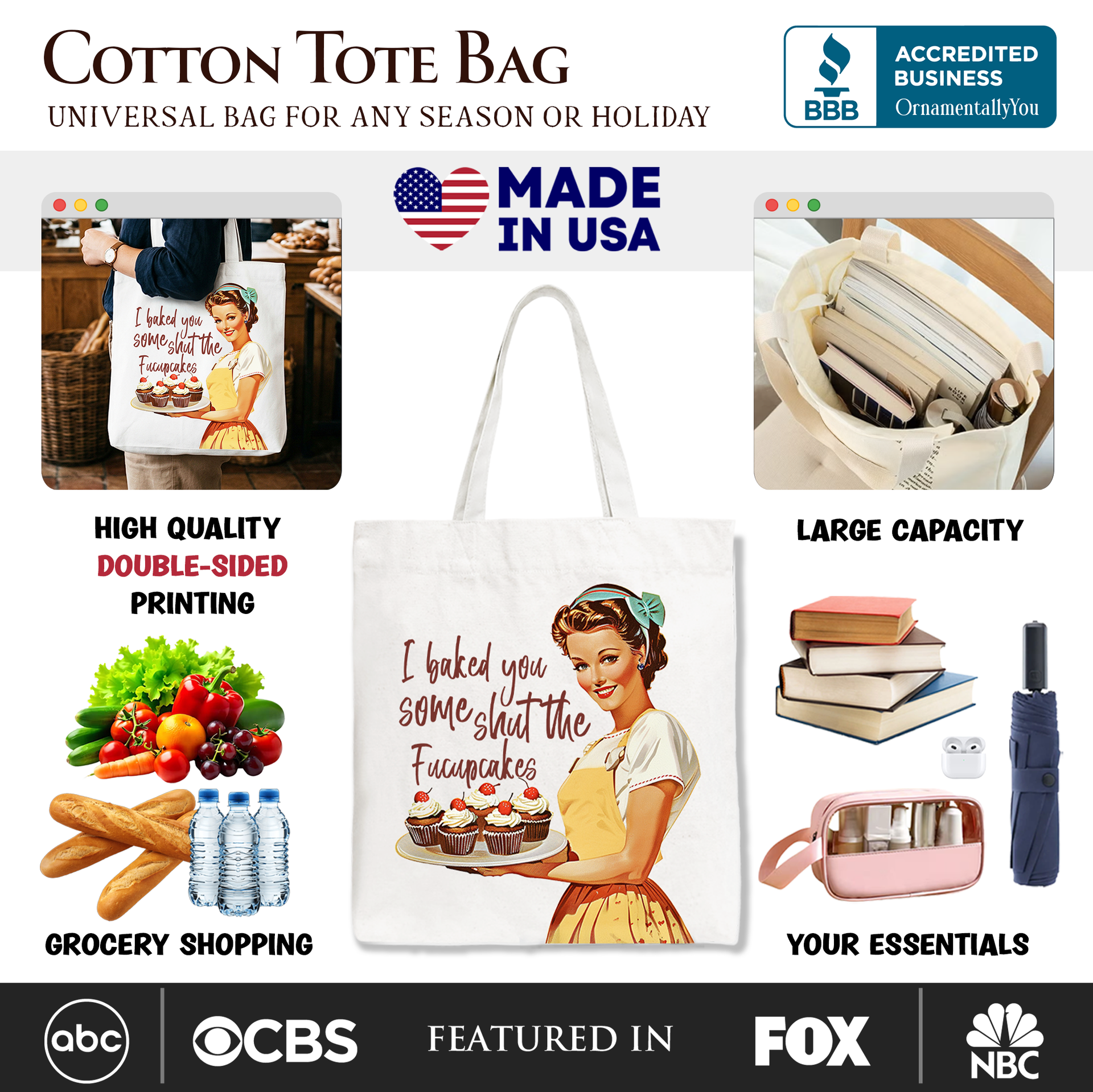 Funny I Baked You Some Shut The F*cupcakes Retro Cotton Tote