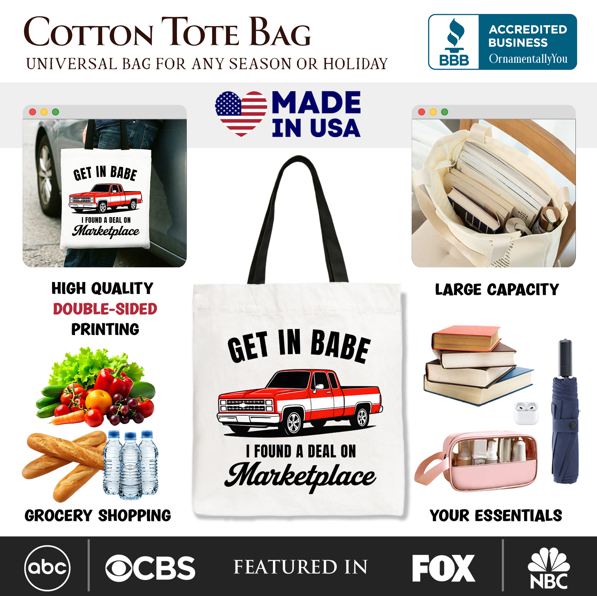 I Found A Deal On Marketplace Tote Bag Funny Red Truck Shopper