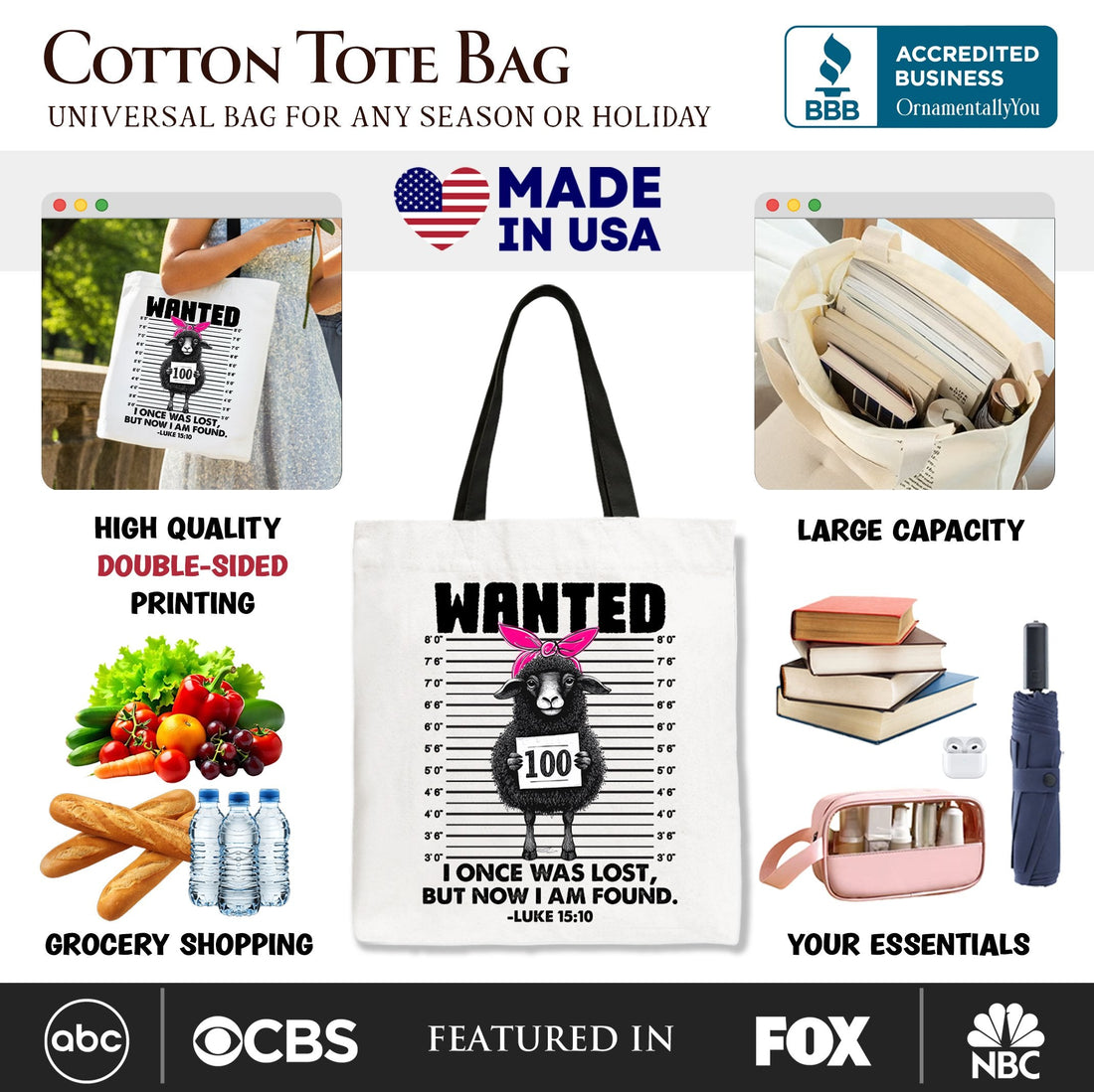 Luke 15:10 Black Sheep Christian Tote Bag - Faith-Based Shopper