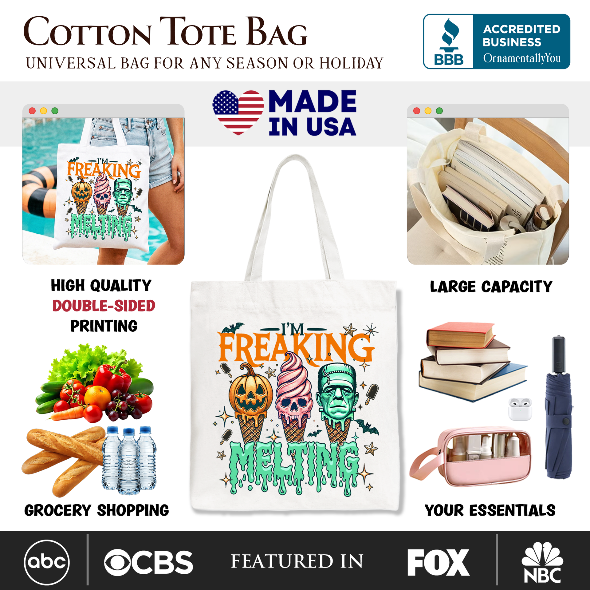 I’m Freaking Melting Frankenstein Halloween Ice Cream Tote Bag