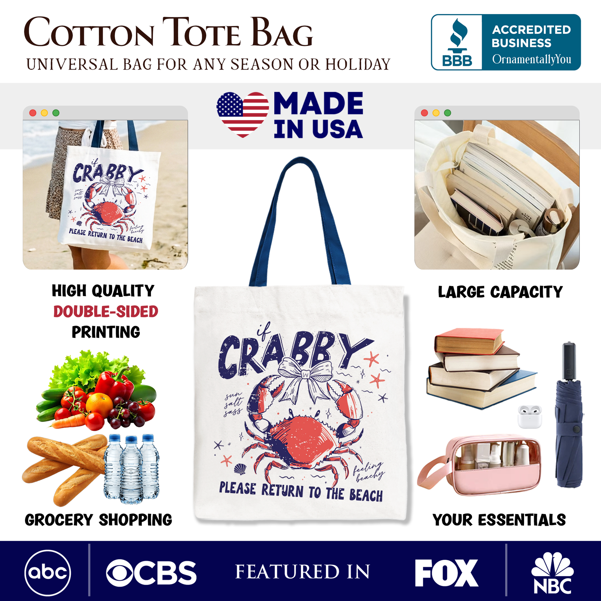 Funny If Crabby Return To Beach Tote Bag - Coastal Shopper