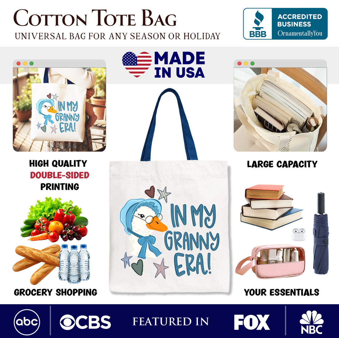 In My Granny Era Goose Tote Bag, Funny Grandma Gift Shopper