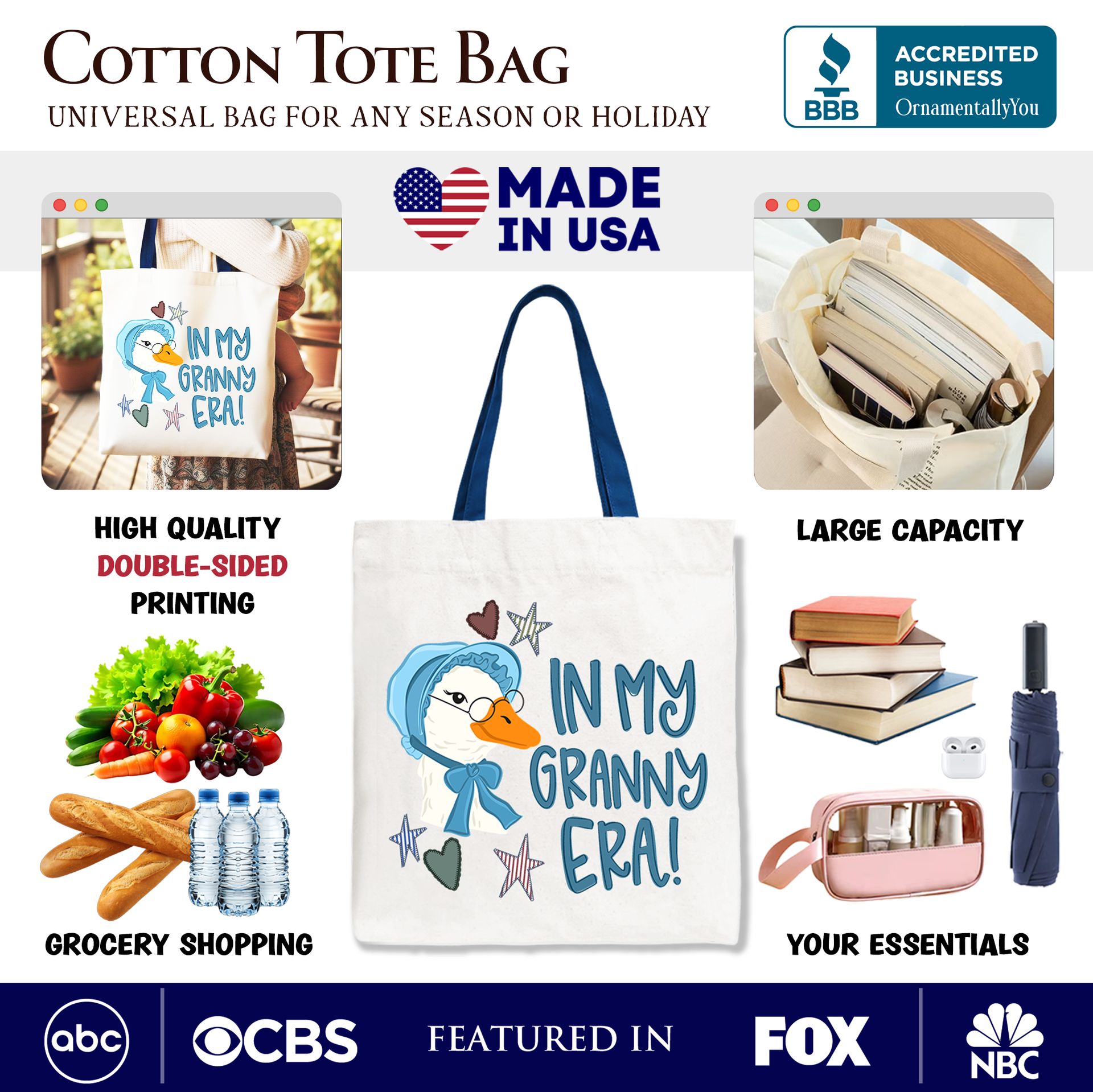In My Granny Era Goose Tote Bag, Funny Grandma Gift Shopper